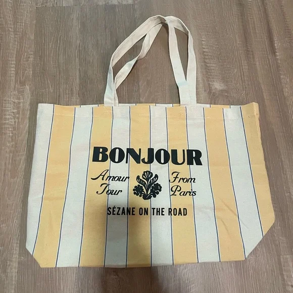 Sézane Bonjour Striped Tote Bag - Picture 1 of 2